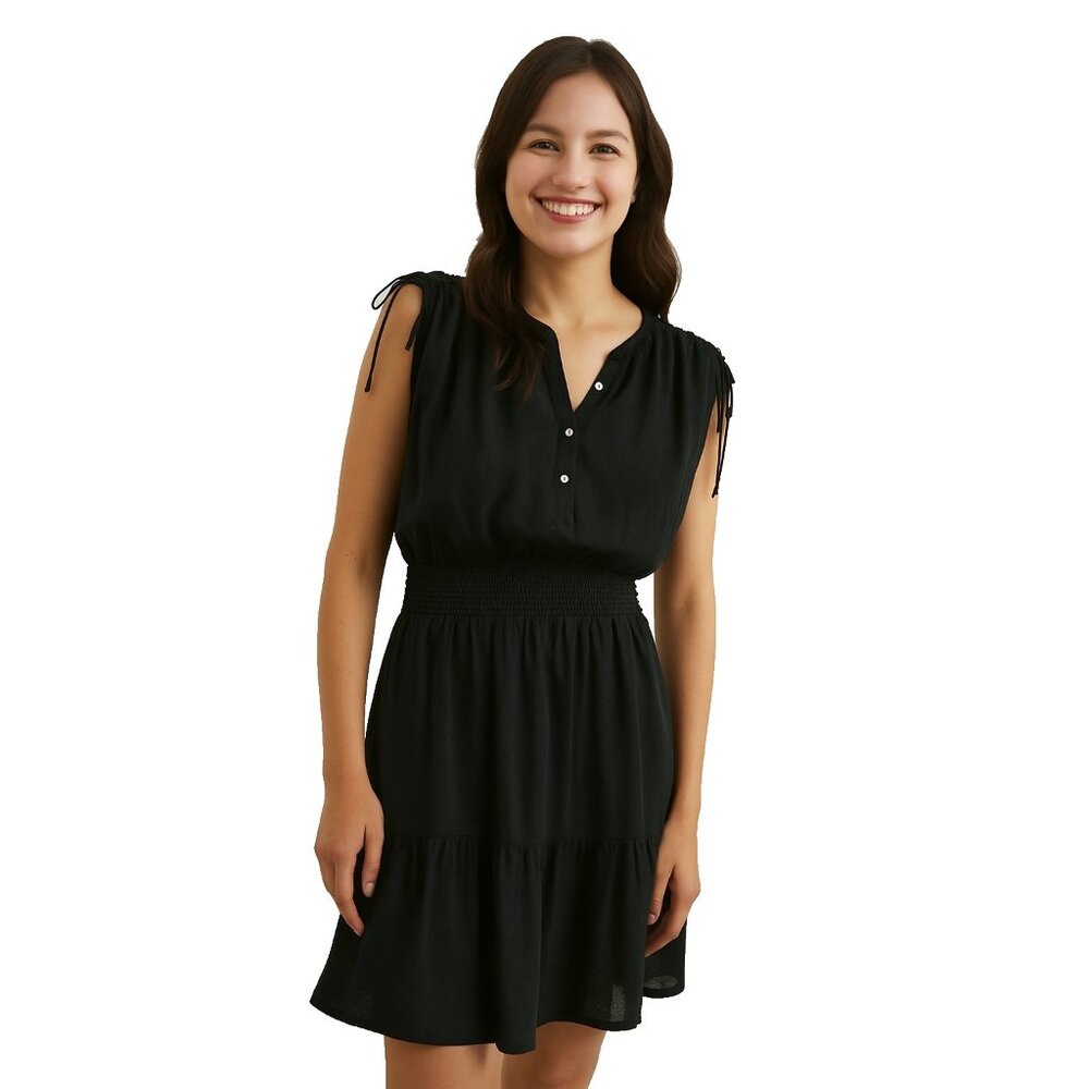 Rails Samina Womens Large Black Linen Blend Mini Dress NEW